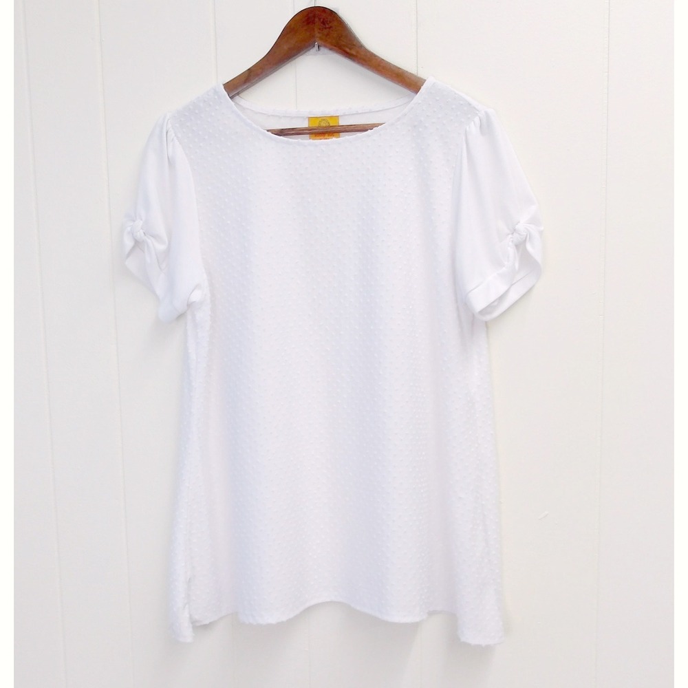 Ruby Rd. Petite White Textured Dot‎ Top Blouse PL / #7246
